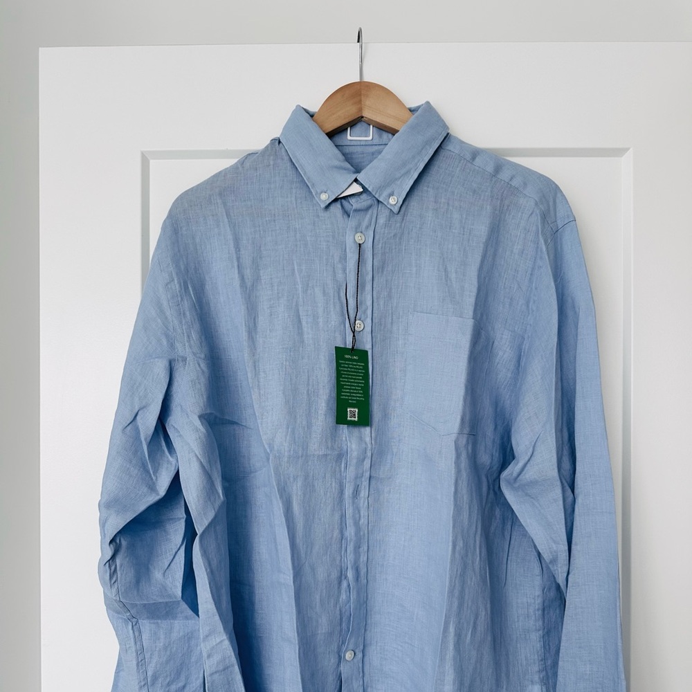 Luca D'Altieri Italian Linen Button-Down Shirt Sky Blue